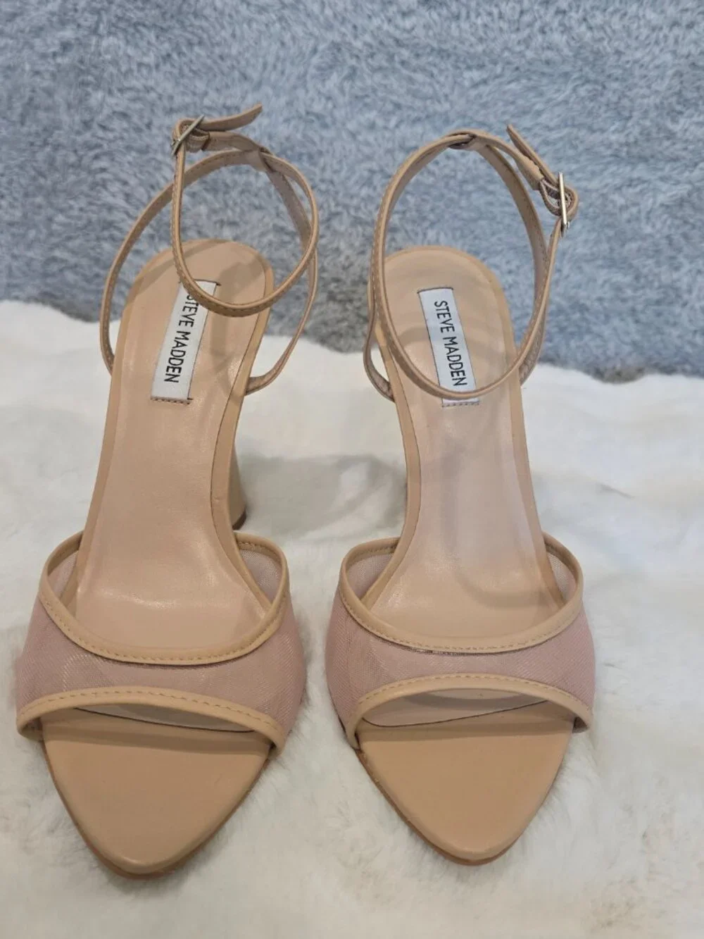 Steve Madden Beki Heeled Sandals Beige Mesh Classic Neutral Women's Size 10 NEW - Picture 10 of 10
